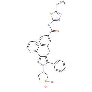 919096-21-2  Benzamide,N-(5-ethyl-1,3,4-thiadiazol-2-yl)-3-[[5-phenyl-3-(2-pyridinyl)-1-(tetrahydro-1,1-dioxido-3-thienyl)-1H-pyrazol-4-yl]methyl]-