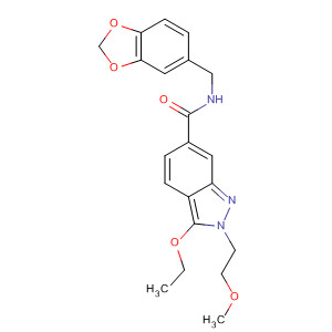 919108-43-3  2H-Indazole-6-carboxamide,N-(1,3-benzodioxol-5-ylmethyl)-3-ethoxy-2-(2-methoxyethyl)- 919108-43-3  2H-Indazole-6-carboxamide,N-(1,3-benzodioxol-5-ylmethyl)-3-ethoxy-2-(2-methoxyethyl)-