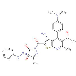 919114-28-6  1H-Pyrazole-4,5-dione,1-[[5-acetyl-3-amino-4-[4-(dimethylamino)phenyl]-6-methylthieno[2,3-b]pyridin-2-yl]carbonyl]-3-methyl-, 4-(2-phenylhydrazone)