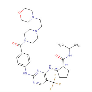 919115-03-0  Cyclopentanecarboxamide,N-(1-methylethyl)-2-[[2-[[4-[[4-[2-(4-morpholinyl)ethyl]-1-piperazinyl]carbonyl]phenyl]amino]-5-(trifluoromethyl)-4-pyrimidinyl]amino]-, (1R,2S)-rel-