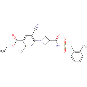 919351-05-6  3-Pyridinecarboxylic acid,5-cyano-2-methyl-6-[3-[[[[(2-methylphenyl)methyl]sulfonyl]amino]carbonyl]-1-azetidinyl]-, ethyl ester