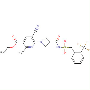 919351-08-9  3-Pyridinecarboxylic acid,5-cyano-2-methyl-6-[3-[[[[[2-(trifluoromethyl)phenyl]methyl]sulfonyl]amino]carbonyl]-1-azetidinyl]-, ethyl ester