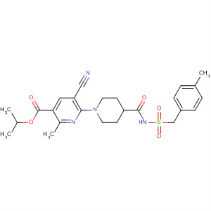 919352-03-7  3-Pyridinecarboxylic acid,5-cyano-2-methyl-6-[4-[[[[(4-methylphenyl)methyl]sulfonyl]amino]carbonyl]-1-piperidinyl]-, 1-methylethyl ester