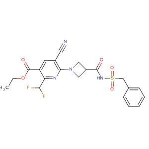 919353-06-3  3-Pyridinecarboxylic acid,5-cyano-2-(difluoromethyl)-6-[3-[[[(phenylmethyl)sulfonyl]amino]carbonyl]-1-azetidinyl]-, ethyl ester