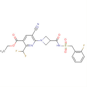 919353-11-0  3-Pyridinecarboxylic acid,5-cyano-2-(difluoromethyl)-6-[3-[[[[(2-fluorophenyl)methyl]sulfonyl]amino]carbonyl]-1-azetidinyl]-, ethyl ester