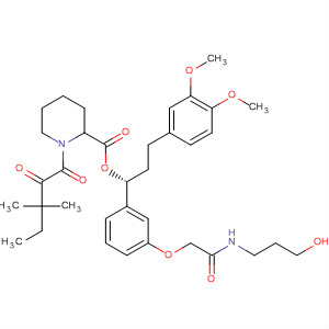 919519-64-5  2-Piperidinecarboxylic acid, 1-(3,3-dimethyl-1,2-dioxopentyl)-,(1R)-3-(3,4-dimethoxyphenyl)-1-[3-[2-[(3-hydroxypropyl)amino]-2-oxoethoxy]phenyl]propyl ester, (2S)-