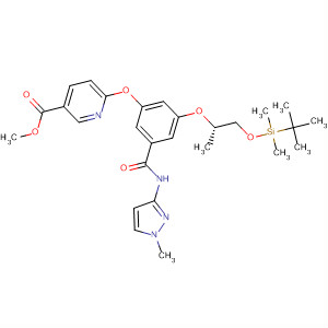 919784-29-5  3-Pyridinecarboxylic acid,6-[3-[(1S)-2-[[(1,1-dimethylethyl)dimethylsilyl]oxy]-1-methylethoxy]-5-[[(1-methyl-1H-pyrazol-3-yl)amino]carbonyl]phenoxy]-, methyl ester