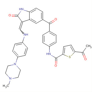 919999-80-7  2-Thiophenecarboxamide,5-acetyl-N-[4-[[2,3-dihydro-3-[[[4-(4-methyl-1-piperazinyl)phenyl]amino]methylene]-2-oxo-1H-indol-5-yl]carbonyl]phenyl]-