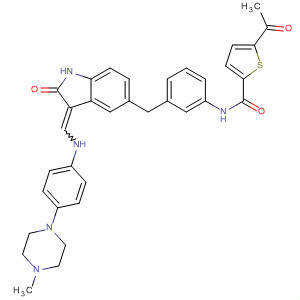 920000-19-7  2-Thiophenecarboxamide,5-acetyl-N-[3-[[2,3-dihydro-3-[[[4-(4-methyl-1-piperazinyl)phenyl]amino]methylene]-2-oxo-1H-indol-5-yl]methyl]phenyl]-