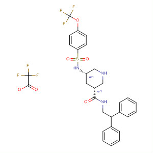 920292-22-4  3-Piperidinecarboxamide,N-(2,2-diphenylethyl)-5-[[[4-(trifluoromethoxy)phenyl]sulfonyl]amino]-,(3R,5S)-rel-, 2,2,2-trifluoroacetate (1:1)