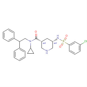 920293-46-5  3-Piperidinecarboxamide,5-[[(3-chlorophenyl)sulfonyl]amino]-N-cyclopropyl-N-(2,2-diphenylethyl)-,(3R,5S)-rel-