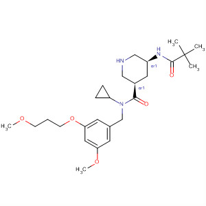 920294-49-1  3-Piperidinecarboxamide,N-cyclopropyl-5-[(2,2-dimethyl-1-oxopropyl)amino]-N-[[3-methoxy-5-(3-methoxypropoxy)phenyl]methyl]-, (3R,5S)-rel-