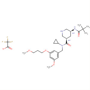 920294-50-4  3-Piperidinecarboxamide,N-cyclopropyl-5-[(2,2-dimethyl-1-oxopropyl)amino]-N-[[3-methoxy-5-(3-methoxypropoxy)phenyl]methyl]-, (3R,5S)-rel-, 2,2,2-trifluoroacetate(1:1)
