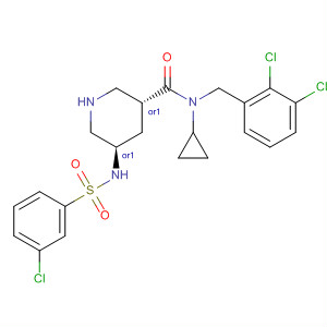 920294-98-0  3-Piperidinecarboxamide,5-[[(3-chlorophenyl)sulfonyl]amino]-N-cyclopropyl-N-[(2,3-dichlorophenyl)methyl]-, (3R,5R)-rel-