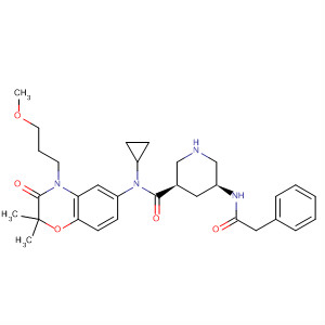920295-02-9  3-Piperidinecarboxamide,N-cyclopropyl-N-[3,4-dihydro-4-(3-methoxypropyl)-2,2-dimethyl-3-oxo-2H-1,4-benzoxazin-6-yl]-5-[(2-phenylacetyl)amino]-, (3R,5S)-