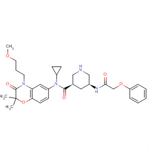 920295-04-1  3-Piperidinecarboxamide,N-cyclopropyl-N-[3,4-dihydro-4-(3-methoxypropyl)-2,2-dimethyl-3-oxo-2H-1,4-benzoxazin-6-yl]-5-[(2-phenoxyacetyl)amino]-, (3R,5S)-