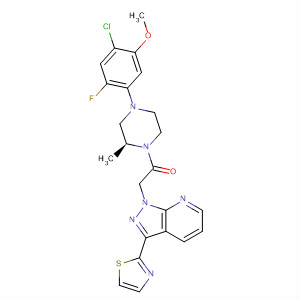 918483-76-8  Ethanone,1-[(2S)-4-(4-chloro-2-fluoro-5-methoxyphenyl)-2-methyl-1-piperazinyl]-2-[3-(2-thiazolyl)-1H-pyrazolo[3,4-b]pyridin-1-yl]-