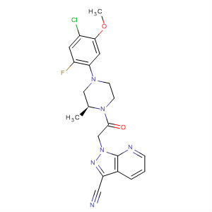 918484-62-5  1H-Pyrazolo[3,4-b]pyridine-3-carbonitrile,1-[2-[(2S)-4-(4-chloro-2-fluoro-5-methoxyphenyl)-2-methyl-1-piperazinyl]-2-oxoethyl]-