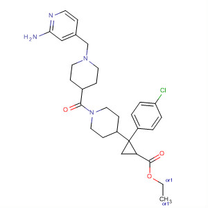 918500-90-0  Cyclopropanecarboxylic acid,2-[1-[[1-[(2-amino-4-pyridinyl)methyl]-4-piperidinyl]carbonyl]-4-piperidinyl]-2-(4-chlorophenyl)-, ethyl ester, (1R,2S)-rel-