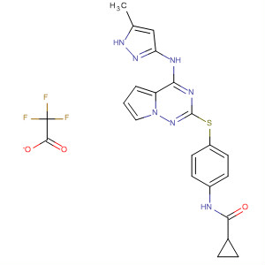 918537-98-1  Cyclopropanecarboxamide,N-[4-[[4-[(5-methyl-1H-pyrazol-3-yl)amino]pyrrolo[2,1-f][1,2,4]triazin-2-yl]thio]phenyl]-, 2,2,2-trifluoroacetate (1:1)