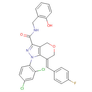 918546-30-2  Pyrano[4,3-c]pyrazole-3-carboxamide,1-(2,4-dichlorophenyl)-7-[(4-fluorophenyl)methylene]-1,4,6,7-tetrahydro-N-[(R)-hydroxyphenylmethyl]-, (7Z)-