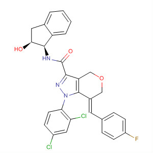 918546-33-5  Pyrano[4,3-c]pyrazole-3-carboxamide,1-(2,4-dichlorophenyl)-N-[(1R,2S)-2,3-dihydro-2-hydroxy-1H-inden-1-yl]-7-[(4-fluorophenyl)methylene]-1,4,6,7-tetrahydro-, (7Z)-