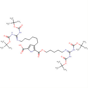 918625-19-1  1H-Pyrrole-2,5-dicarboxylic acid,3-[6-[[bis[[(1,1-dimethylethoxy)carbonyl]amino]methylene]amino]hexyl]-,5-[5-[[bis[[(1,1-dimethylethoxy)carbonyl]amino]methylene]amino]pentyl]ester