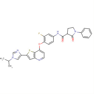 918641-29-9  3-Pyrrolidinecarboxamide,N-[3-fluoro-4-[[2-[1-(1-methylethyl)-1H-imidazol-4-yl]thieno[3,2-b]pyridin-7-yl]oxy]phenyl]-2-oxo-1-phenyl-