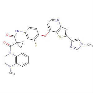 918641-30-2  Cyclopropanecarboxamide,1-[(3,4-dihydro-4-methyl-1(2H)-quinoxalinyl)carbonyl]-N-[3-fluoro-4-[[2-(1-methyl-1H-imidazol-4-yl)thieno[3,2-b]pyridin-7-yl]oxy]phenyl]-