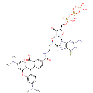 918656-27-6  Guanosine 5'-(tetrahydrogen triphosphate), 6-thio-,2'-[N-[2-[[4-[3,6-bis(dimethylamino)-9H-xanthen-9-yl]-3-carboxybenzoyl]amino]ethyl]carbamate]