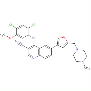 918660-45-4  3-Quinolinecarbonitrile,4-[(2,4-dichloro-5-methoxyphenyl)amino]-6-[5-[(4-methyl-1-piperazinyl)methyl]-3-furanyl]-