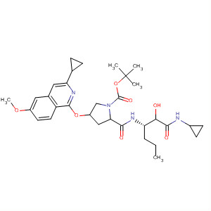 918662-36-9  1-Pyrrolidinecarboxylic acid,2-[[[(1S)-1-[2-(cyclopropylamino)-1-hydroxy-2-oxoethyl]butyl]amino]carbonyl]-4-[(3-cyclopropyl-6-methoxy-1-isoquinolinyl)oxy]-, 1,1-dimethylethylester, (2S,4R)-