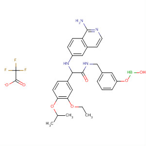 918804-42-9  Boronic acid,B-[3-[[[2-[(1-amino-6-isoquinolinyl)amino]-2-[3-ethoxy-4-(1-methylethoxy)phenyl]acetyl]amino]methyl]phenyl]-, 2,2,2-trifluoroacetate (1:1)