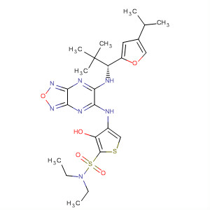 918944-43-1  2-Thiophenesulfonamide,4-[[6-[[(1R)-2,2-dimethyl-1-[4-(1-methylethyl)-2-furanyl]propyl]amino][1,2,5]oxadiazolo[3,4-b]pyrazin-5-yl]amino]-N,N-diethyl-3-hydroxy-