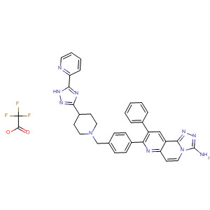 917359-56-9  1,2,4-Triazolo[3,4-f][1,6]naphthyridin-3-amine,9-phenyl-8-[4-[[4-[5-(2-pyridinyl)-1H-1,2,4-triazol-3-yl]-1-piperidinyl]methyl]phenyl]-, 2,2,2-trifluoroacetate (1:?)