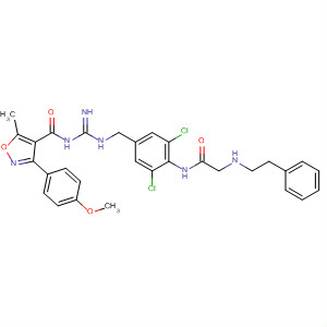 917388-02-4  4-Isoxazolecarboxamide,N-[[[[3,5-dichloro-4-[[2-[(2-phenylethyl)amino]acetyl]amino]phenyl]methyl]amino]iminomethyl]-3-(4-methoxyphenyl)-5-methyl-