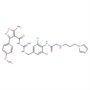 917388-14-8  4-Isoxazolecarboxamide,N-[[[[3,5-dichloro-4-[[2-[[3-(1H-imidazol-1-yl)propyl]amino]acetyl]amino]phenyl]methyl]amino]iminomethyl]-3-(4-methoxyphenyl)-5-methyl-