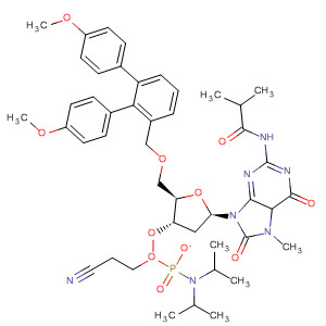 917567-93-2  Guanosine,5'-O-[bis(4-methoxyphenyl)phenylmethyl]-2'-deoxy-7,8-dihydro-7-methyl-N-(2-methyl-1-oxopropyl)-8-oxo-, 3'-[2-cyanoethylN,N-bis(1-methylethyl)phosphoramidite]