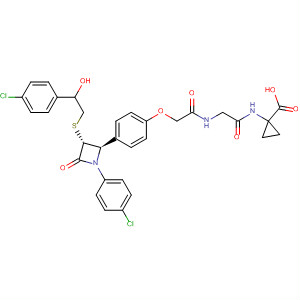917601-04-8  Cyclopropanecarboxylic acid,1-[[2-[[2-[4-[(2R,3R)-1-(4-chlorophenyl)-3-[[2-(4-chlorophenyl)-2-hydroxyethyl]thio]-4-oxo-2-azetidinyl]phenoxy]acetyl]amino]acetyl]amino]-
