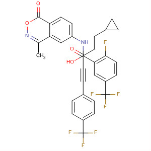 917785-27-4  Cyclopropanepropanamide,1-[2-fluoro-5-(trifluoromethyl)phenyl]-a-hydroxy-N-(4-methyl-1-oxo-1H-2,3-benzoxazin-6-yl)-a-[2-[4-(trifluoromethyl)phenyl]ethynyl]-