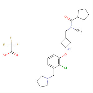 917816-70-7  Cyclopentanecarboxamide,N-[[trans-3-[2-chloro-3-(1-pyrrolidinylmethyl)phenoxy]cyclobutyl]methyl]-N-methyl-, 2,2,2-trifluoroacetate (1:1)
