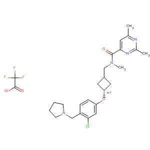 917820-77-0  4-Pyrimidinecarboxamide,N-[[trans-3-[3-chloro-4-(1-pyrrolidinylmethyl)phenoxy]cyclobutyl]methyl]-N,2,6-trimethyl-, 2,2,2-trifluoroacetate (1:?)
