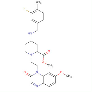 917832-78-1  2-Piperidinecarboxylic acid,4-[[(3-fluoro-4-methylphenyl)methyl]amino]-1-[2-(7-methoxy-2-oxo-1(2H)-quinoxalinyl)ethyl]-, methyl ester