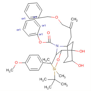 917879-03-9  2-Azabicyclo[3.3.1]nonane-2-carboxylic acid,4-[[(1,1-dimethylethyl)dimethylsilyl]oxy]-5,6-dihydroxy-3-[(4-methoxyphenyl)methyl]-1-[2-[(phenylmethoxy)methyl]-2-propen-1-yl]-, phenyl ester,(1R,3S,4S,5R,6S)-rel-