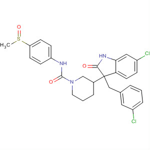 917918-40-2  1-Piperidinecarboxamide,3-[6-chloro-3-[(3-chlorophenyl)methyl]-2,3-dihydro-2-oxo-1H-indol-3-yl]-N-[4-(methylsulfinyl)phenyl]-