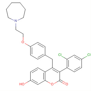 917966-27-9  2H-1-Benzopyran-2-one,3-(2,4-dichlorophenyl)-4-[[4-[2-(hexahydro-1H-azepin-1-yl)ethoxy]phenyl]methyl]-7-hydroxy-