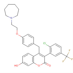 917966-33-7  2H-1-Benzopyran-2-one,3-[2-chloro-5-(trifluoromethyl)phenyl]-4-[[4-[2-(hexahydro-1H-azepin-1-yl)ethoxy]phenyl]methyl]-7-hydroxy-