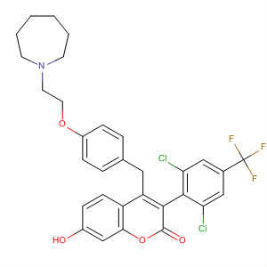 917966-35-9  2H-1-Benzopyran-2-one,3-[2,6-dichloro-4-(trifluoromethyl)phenyl]-4-[[4-[2-(hexahydro-1H-azepin-1-yl)ethoxy]phenyl]methyl]-7-hydroxy-