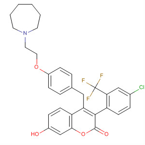 917966-39-3  2H-1-Benzopyran-2-one,3-[4-chloro-2-(trifluoromethyl)phenyl]-4-[[4-[2-(hexahydro-1H-azepin-1-yl)ethoxy]phenyl]methyl]-7-hydroxy-