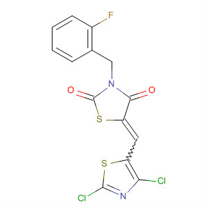 918131-12-1  2,4-Thiazolidinedione,5-[(2,4-dichloro-5-thiazolyl)methylene]-3-[(2-fluorophenyl)methyl]-